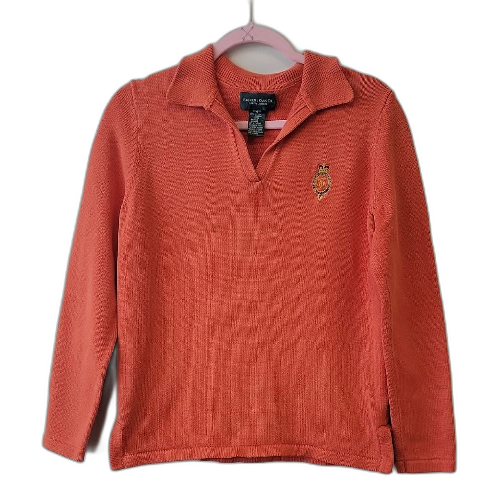 Lauren Jeans Co Ralph Lauren Cotton Knit Polo Sweater Orange Size S